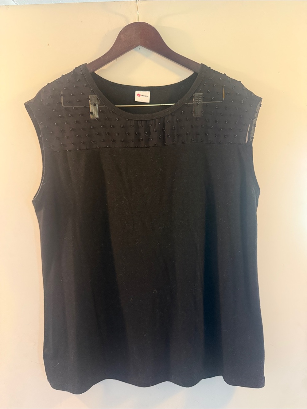 Wilholl Women’s Black Sleeveless Mesh Front Detail Top Blouse Sz Large